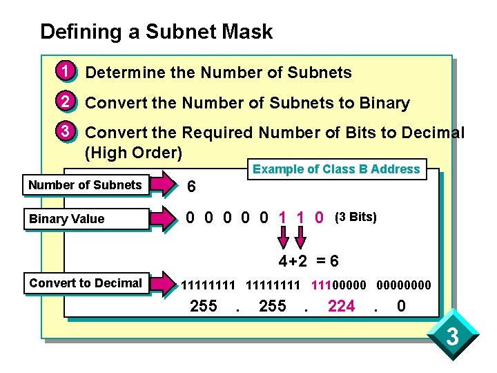 Defining a Subnet Mask 1 Determine the Number of Subnets 2 Convert the Number