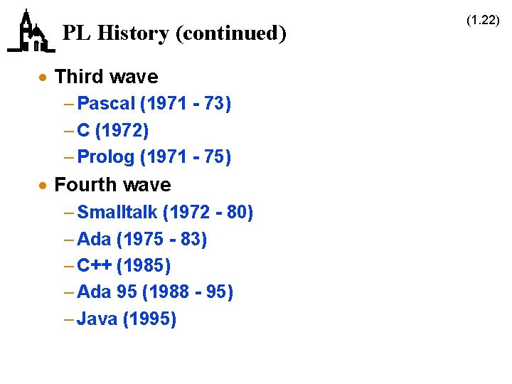 PL History (continued) · Third wave – Pascal (1971 - 73) – C (1972)