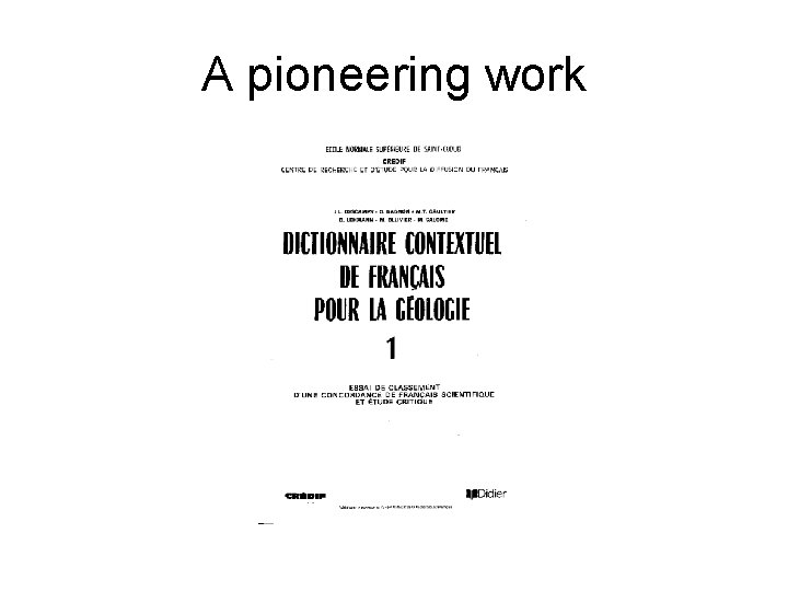 A pioneering work A pioneering work