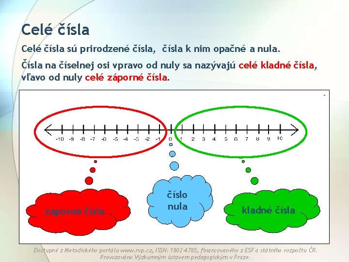 Celé čísla sú prirodzené čísla, čísla k nim opačné a nula. Čísla na číselnej