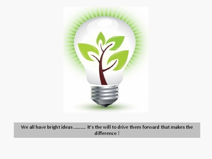 We all have bright ideas ………. It’s the will to drive them forward that