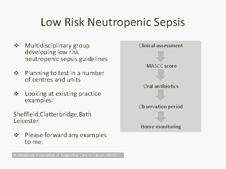 Low Risk Neutropenic Sepsis v Multidisciplinary group developing low risk neutropenic sepsis guidelines v