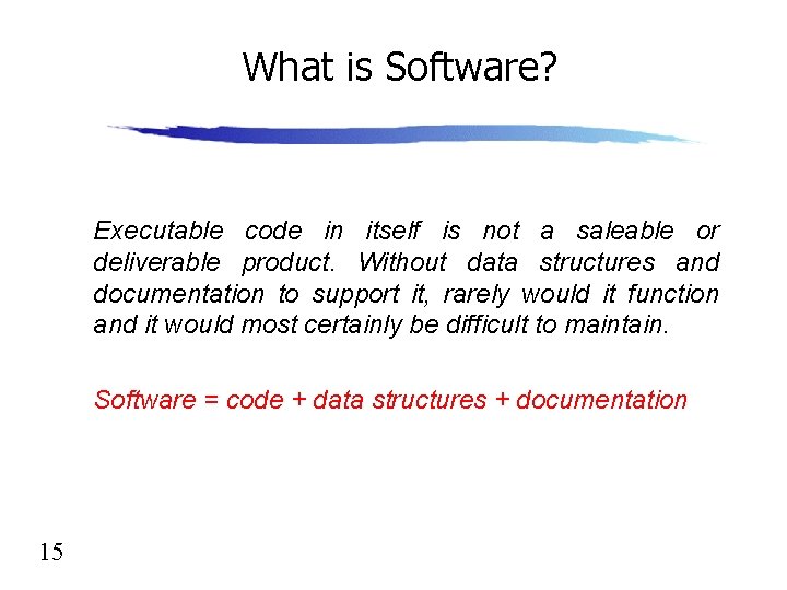 What is Software? Executable code in itself is not a saleable or deliverable product.