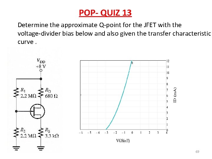 POP- QUIZ 13 Determine the approximate Q-point for the JFET with the voltage-divider bias