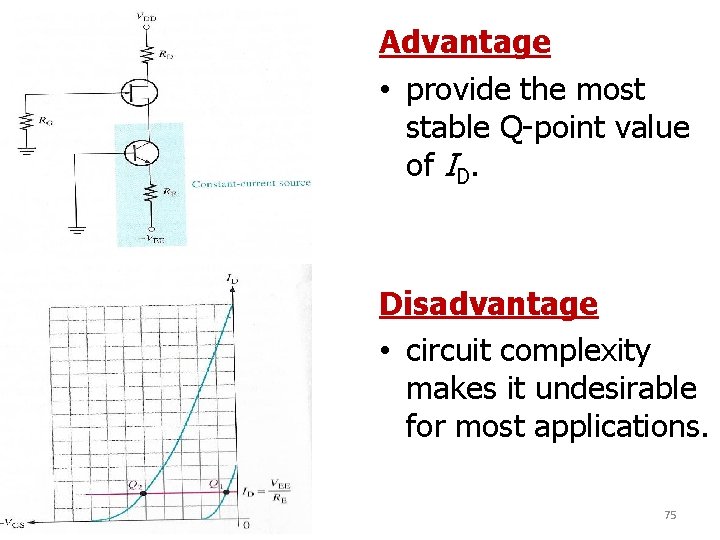 Advantage • provide the most stable Q-point value of ID. Disadvantage • circuit complexity