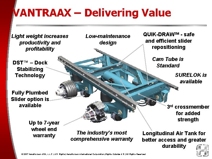 VANTRAAX – Delivering Value Light weight increases productivity and profitability Low-maintenance design QUIK-DRAWTM -