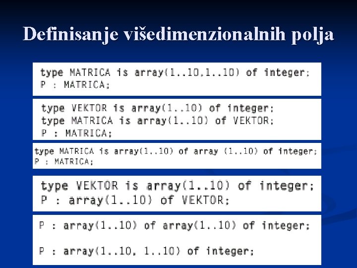 Definisanje višedimenzionalnih polja 