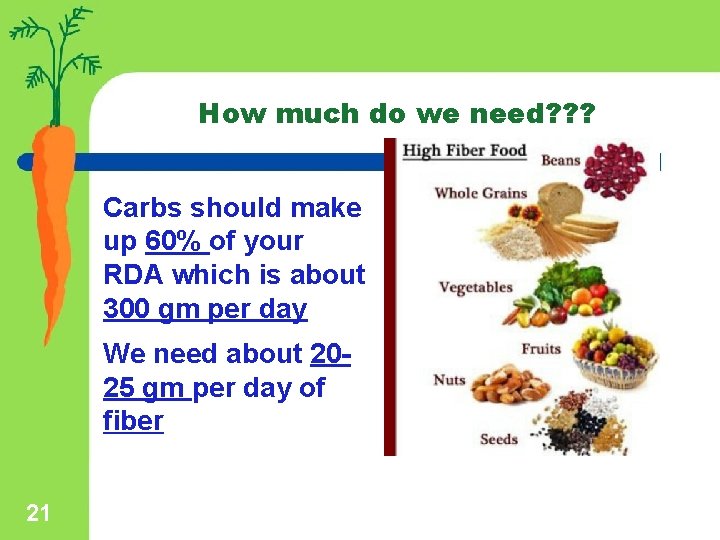 How much do we need? ? ? Carbs should make up 60% of your