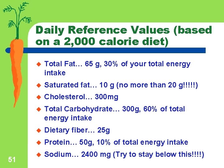 Daily Reference Values (based on a 2, 000 calorie diet) 51 u Total Fat…