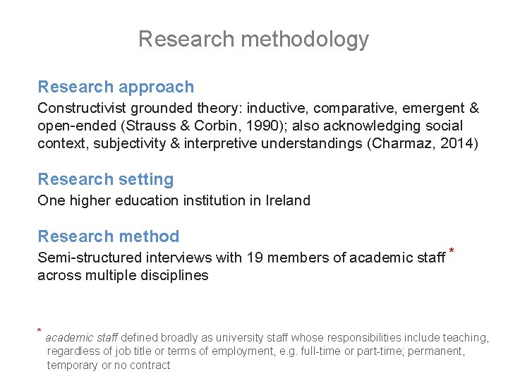 Research methodology Research approach Constructivist grounded theory: inductive, comparative, emergent & open-ended (Strauss & Research methodology Research approach Constructivist grounded theory: inductive, comparative, emergent & open-ended (Strauss &