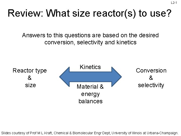 L 2 -1 Review: What size reactor(s) to use? Answers to this questions are