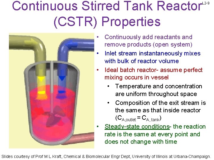 Continuous Stirred Tank Reactor (CSTR) Properties L 2 -9 • Continuously add reactants and