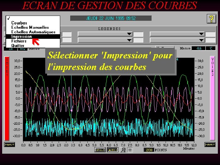 ECRAN DE GESTION DES COURBES ë Sélectionner 'Impression' pour l'impression des courbes 