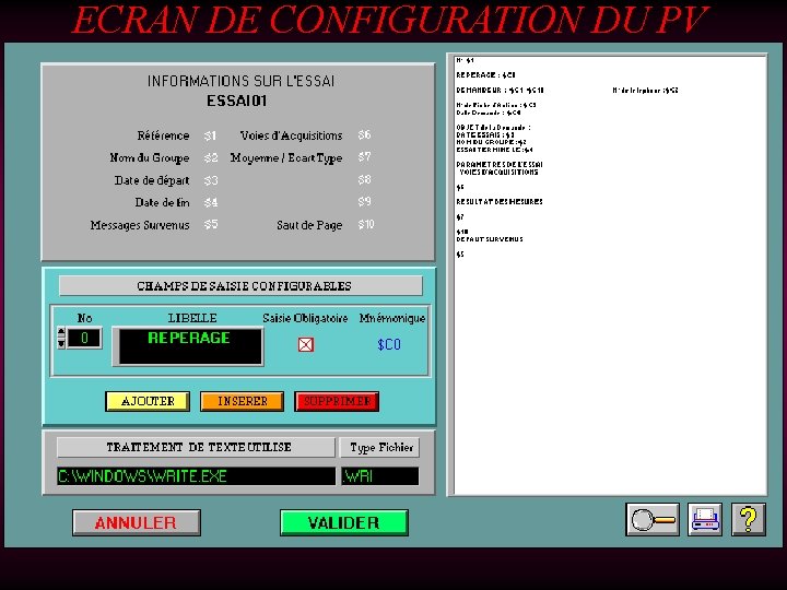 ECRAN DE CONFIGURATION DU PV 