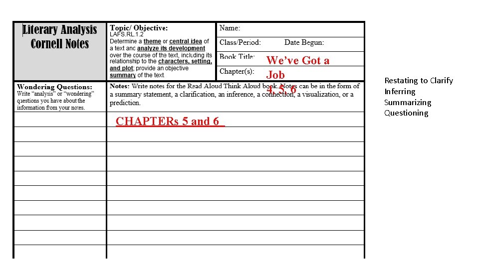 We’ve Got a Job 4, 5, 6 CHAPTERs 5 and 6 Restating to Clarify