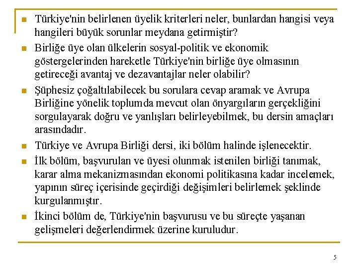 n n n Türkiye'nin belirlenen üyelik kriterleri neler, bunlardan hangisi veya hangileri büyük sorunlar