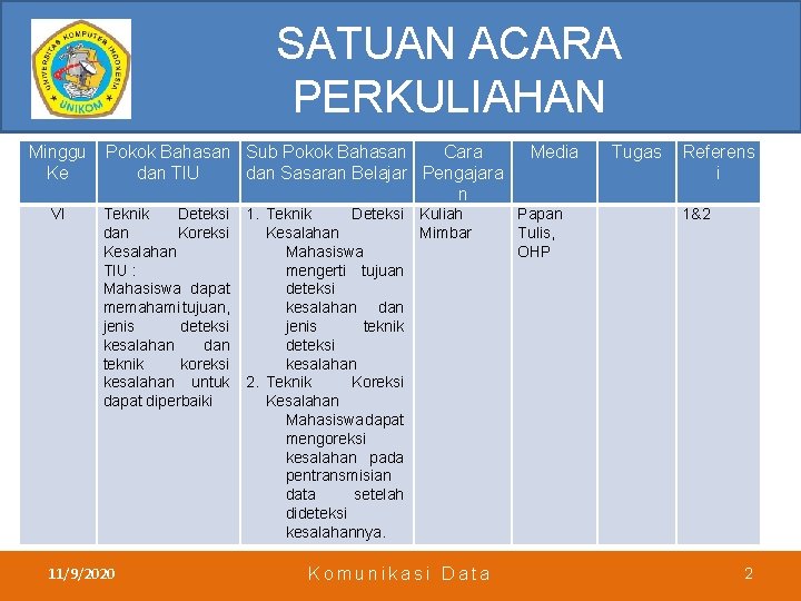 SATUAN ACARA PERKULIAHAN Minggu Ke VI Pokok Bahasan Sub Pokok Bahasan Cara dan TIU