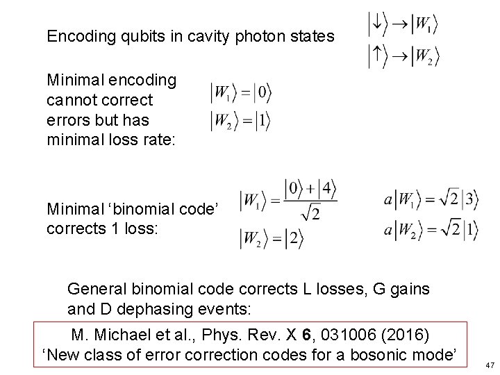 Encoding qubits in cavity photon states Minimal encoding cannot correct errors but has minimal
