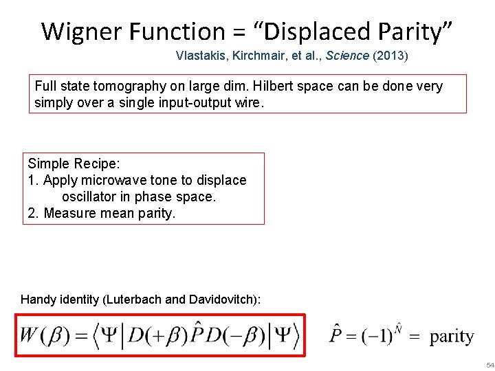 Wigner Function = “Displaced Parity” Vlastakis, Kirchmair, et al. , Science (2013) Full state