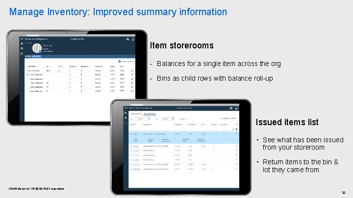 Manage Inventory: Improved summary information Item storerooms - Balances for a single item across