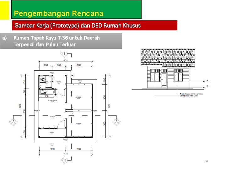 Pengembangan Rencana Gambar Kerja (Prototype) dan DED Rumah Khusus a) Rumah Tapak Kayu T-36