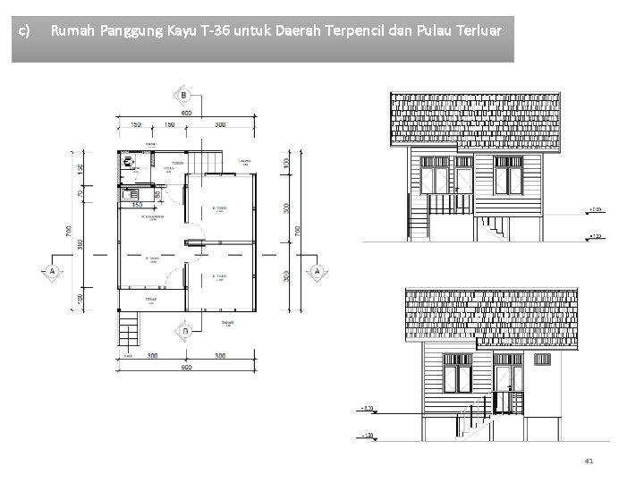 c) Rumah Panggung Kayu T-36 untuk Daerah Terpencil dan Pulau Terluar 41 