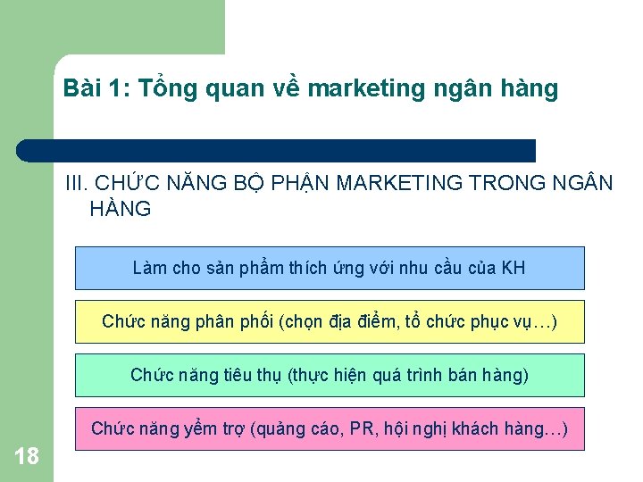 Bài 1: Tổng quan về marketing ngân hàng III. CHỨC NĂNG BỘ PHẬN MARKETING