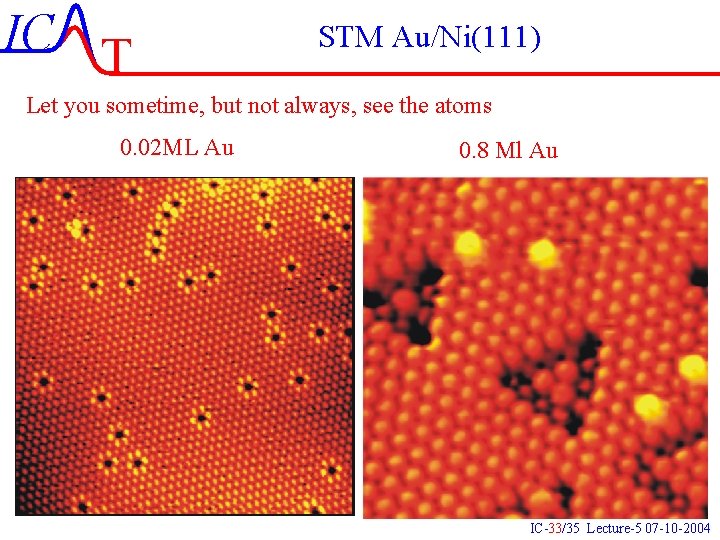 IC T STM Au/Ni(111) Let you sometime, but not always, see the atoms 0. IC T STM Au/Ni(111) Let you sometime, but not always, see the atoms 0.