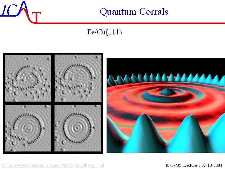 IC T Quantum Corrals Fe/Cu(111) http: //www. almaden. ibm. com/vis/stm/gallery. html IC-37/35 Lecture-5 07 IC T Quantum Corrals Fe/Cu(111) http: //www. almaden. ibm. com/vis/stm/gallery. html IC-37/35 Lecture-5 07