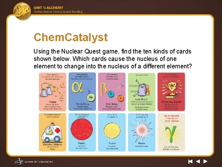 Chem. Catalyst Using the Nuclear Quest game, find the ten kinds of cards shown