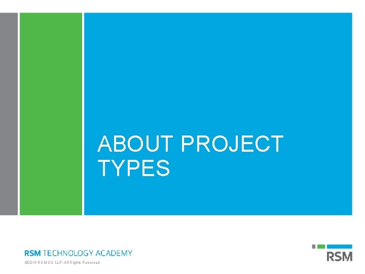 ABOUT PROJECT TYPES © 2016 RSM US LLP. All Rights Reserved. ABOUT PROJECT TYPES © 2016 RSM US LLP. All Rights Reserved.