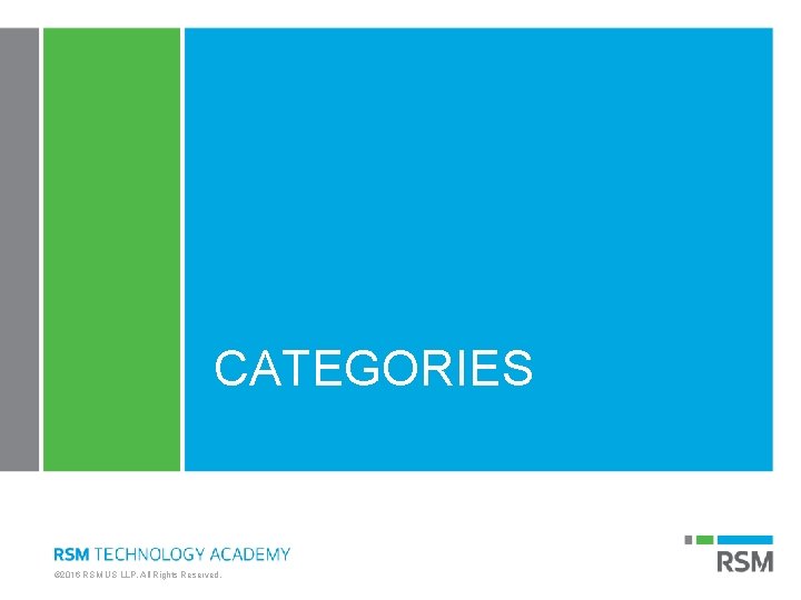 CATEGORIES © 2016 RSM US LLP. All Rights Reserved. CATEGORIES © 2016 RSM US LLP. All Rights Reserved.