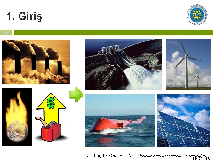 1. Giriş 2 Yrd. Doç. Dr. Ozan ERDİNÇ – ‘Elektrik Enerjisi Depolama Teknolojileri’ –