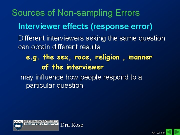 Sources of Non-sampling Errors Interviewer effects (response error) Different interviewers asking the same question