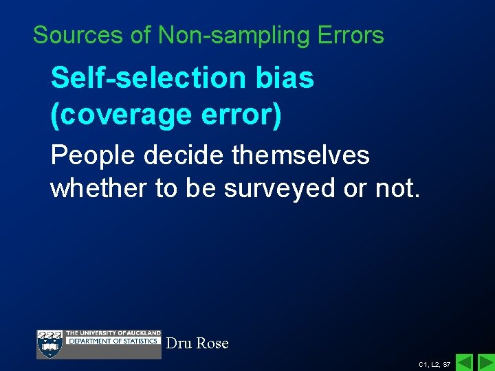Sources of Non-sampling Errors Self-selection bias (coverage error) People decide themselves whether to be