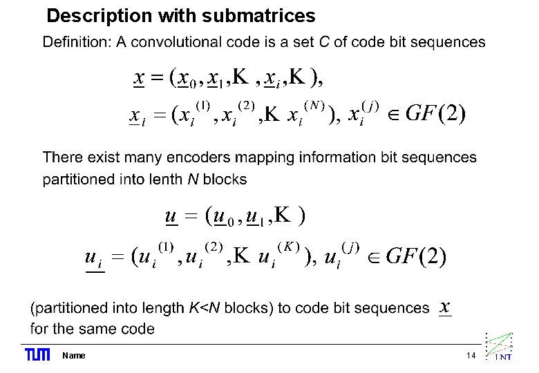 Description with submatrices Name 14 