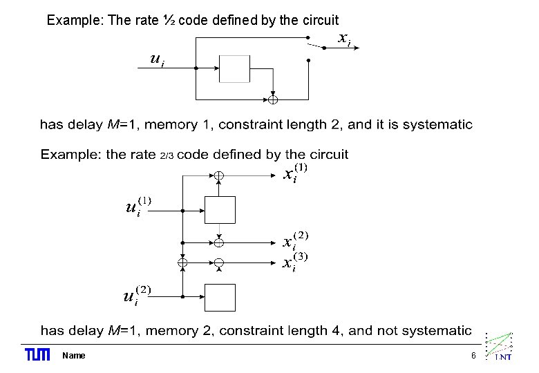 Example: The rate ½ code defined by the circuit Name 6 