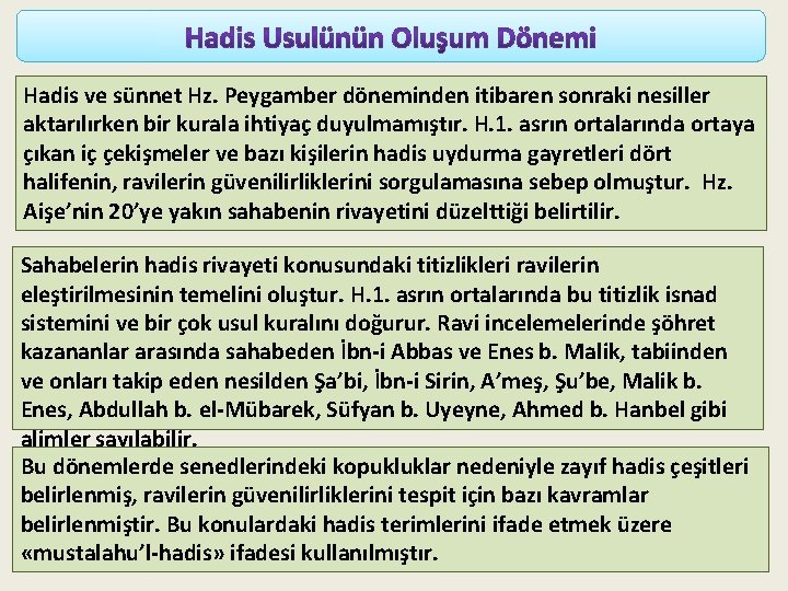 Hadis ve sünnet Hz. Peygamber döneminden itibaren sonraki nesiller aktarılırken bir kurala ihtiyaç duyulmamıştır.