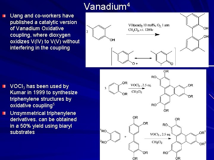 Vanadium 4 Uang and co-workers have published a catalytic version of Vanadium Oxidative coupling,