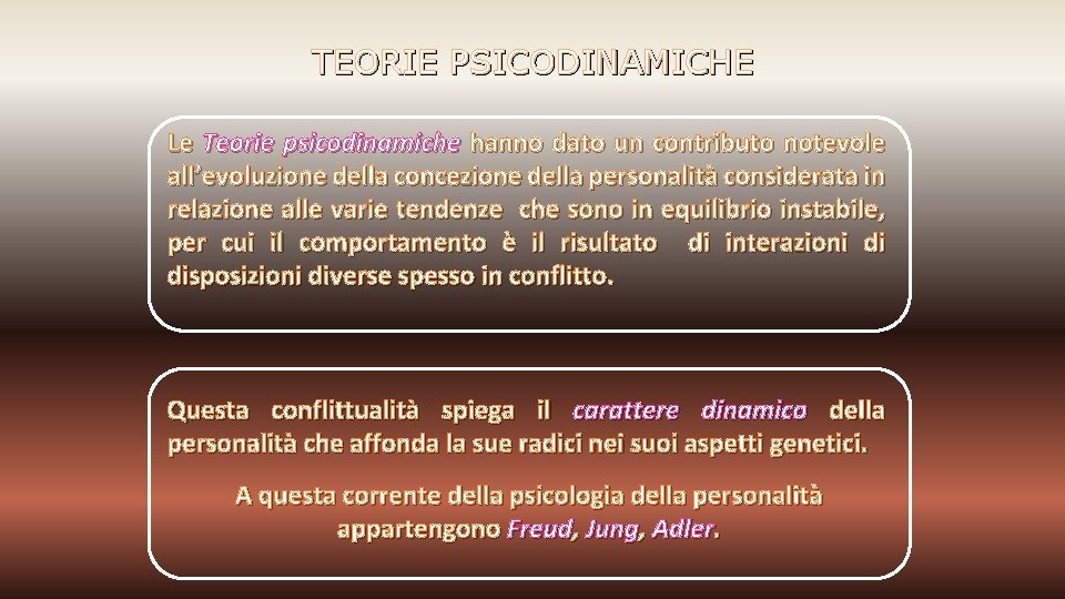 TEORIE PSICODINAMICHE Le Teorie psicodinamiche hanno dato un contributo notevole all’evoluzione della concezione della