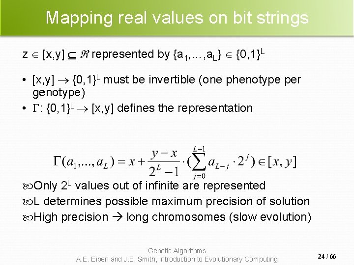 Mapping real values on bit strings z [x, y] represented by {a 1, …,