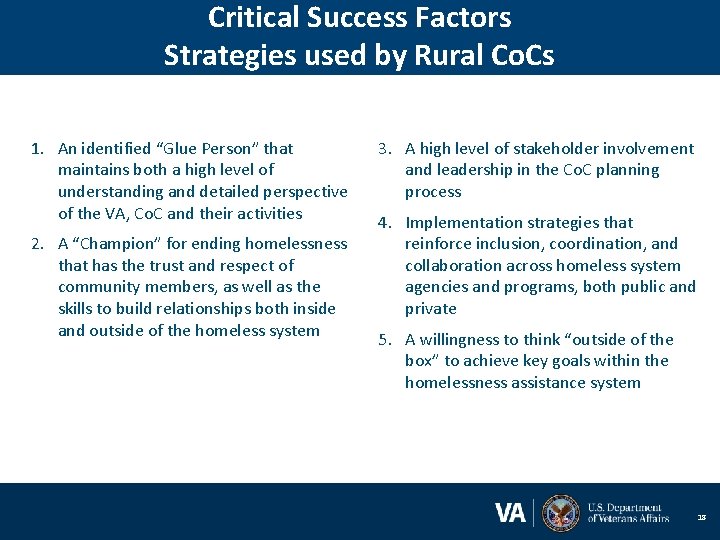 Critical Success Factors Strategies used by Rural Co. Cs 1. An identified “Glue Person”