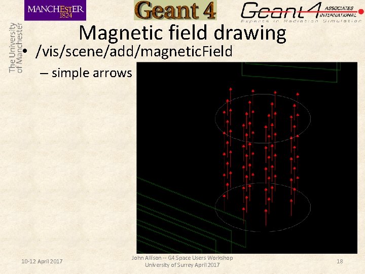 Magnetic field drawing • /vis/scene/add/magnetic. Field – simple arrows 10 -12 April 2017 John