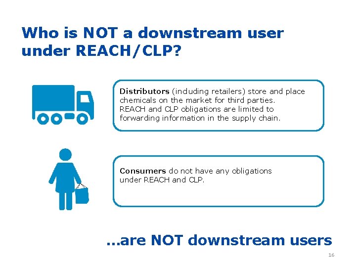 Who is NOT a downstream user under REACH/CLP? Distributors (including retailers) store and place