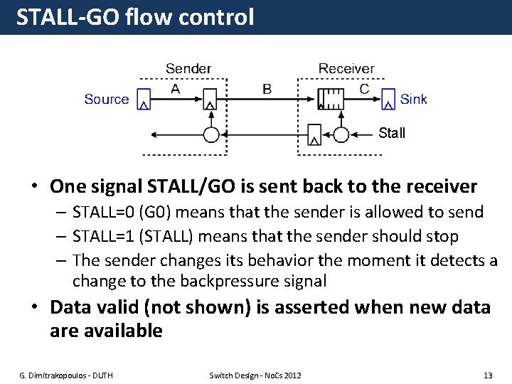 STALL-GO flow control Stall • One signal STALL/GO is sent back to the receiver