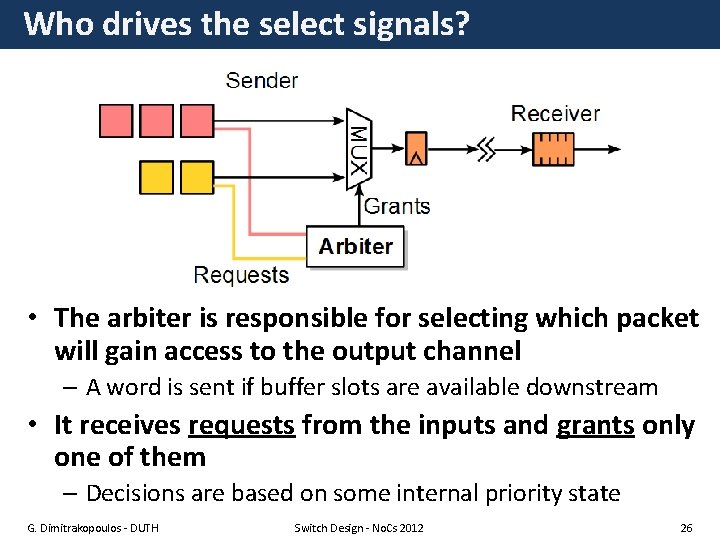 Who drives the select signals? • The arbiter is responsible for selecting which packet