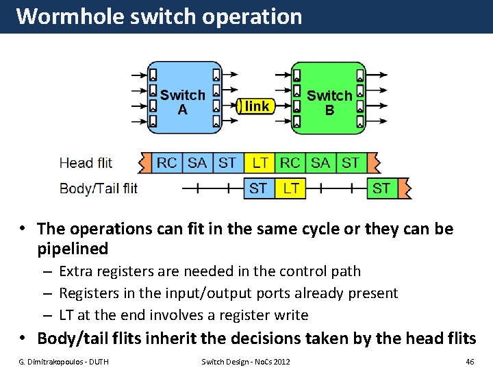 Wormhole switch operation • The operations can fit in the same cycle or they