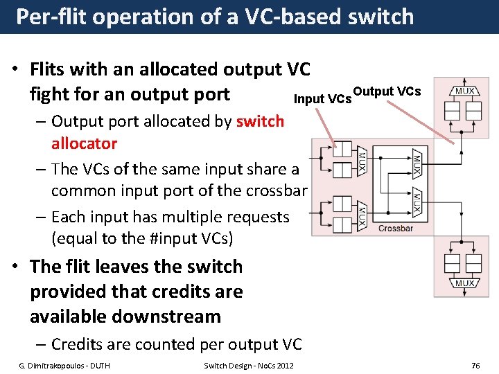 Per-flit operation of a VC-based switch • Flits with an allocated output VC Output