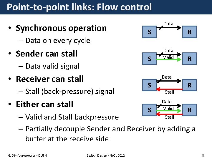 Point-to-point links: Flow control • Synchronous operation – Data on every cycle • Sender