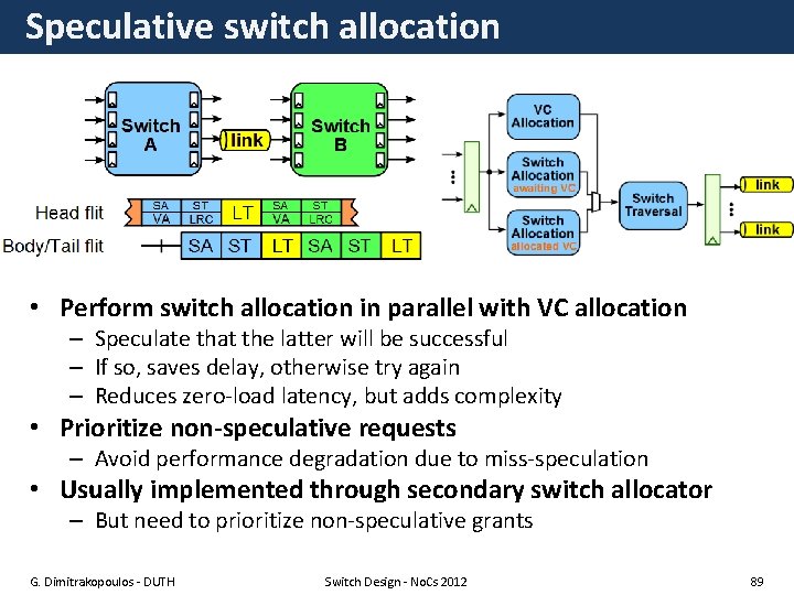 Speculative switch allocation • Perform switch allocation in parallel with VC allocation – Speculate